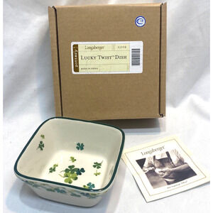 LONGABERGER “Lucky Twist Dish” with Shamrocks - New in Box